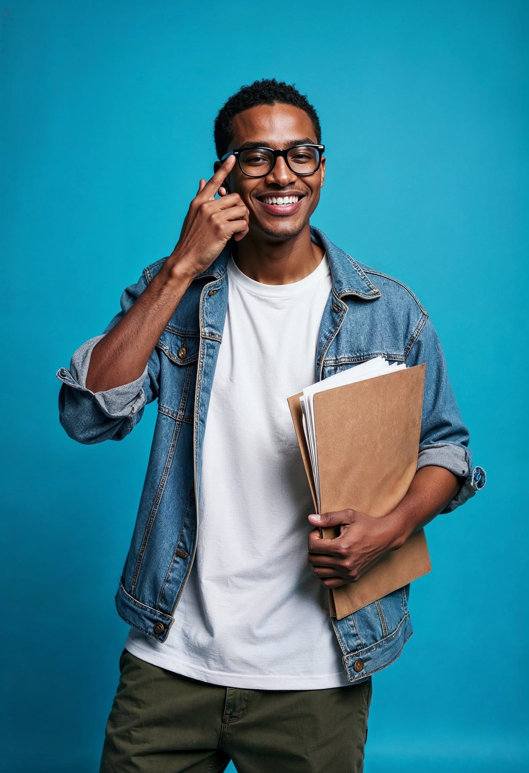 Smiling student holding documents